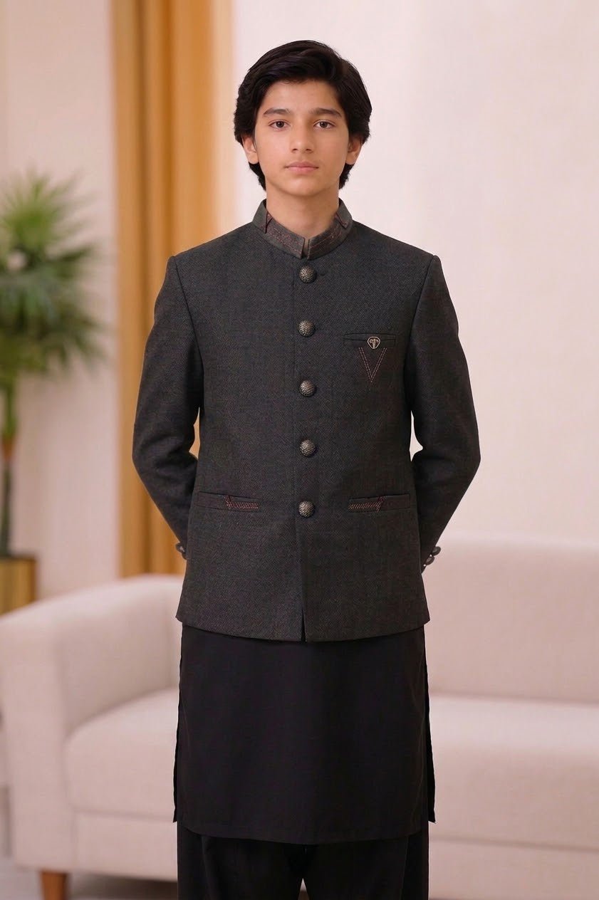 Black Coat Style 3-Piece Shalwar Kameez for Teenagers