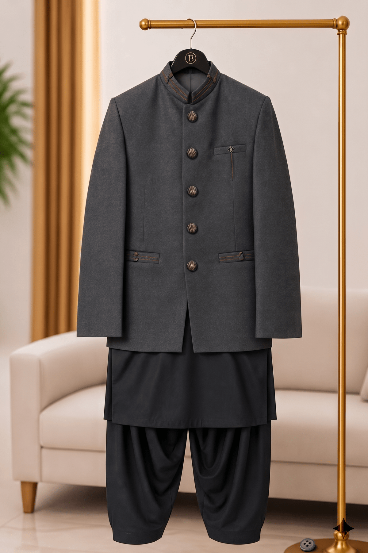 Black Coat Style 3-Piece Shalwar Kameez for Teenagers
