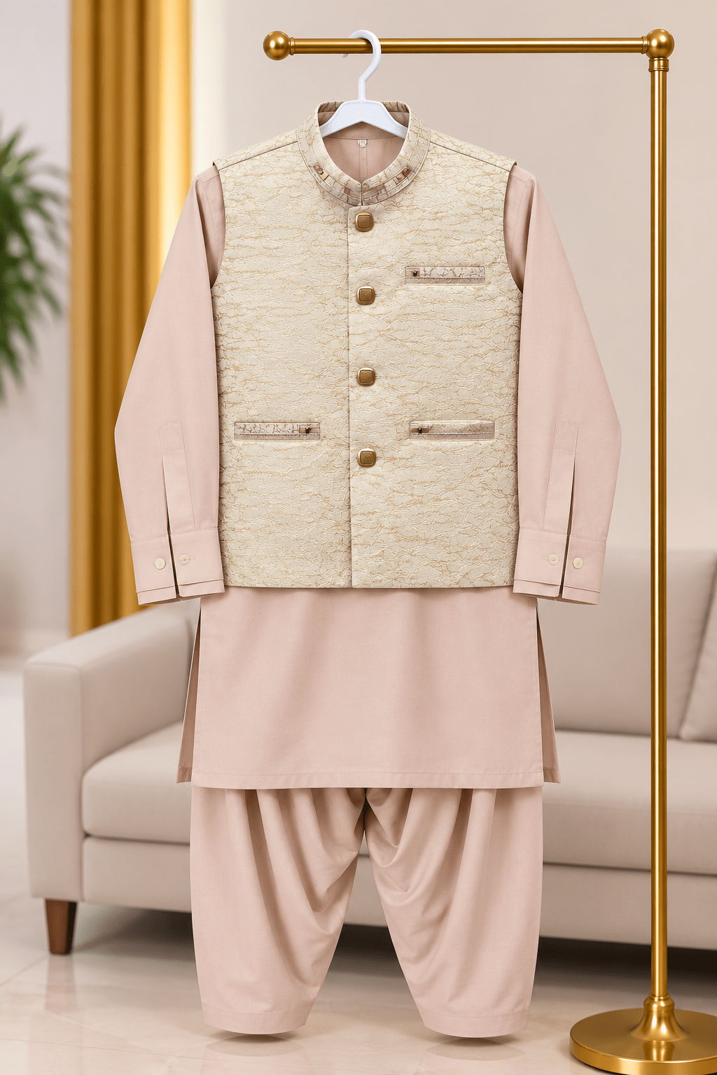 Blush Pink & Ivory 3-Piece Waistcoat Suit for Teenagers