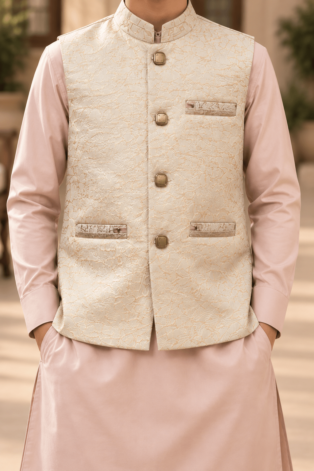 Blush Pink & Ivory 3-Piece Waistcoat Suit for Teenagers