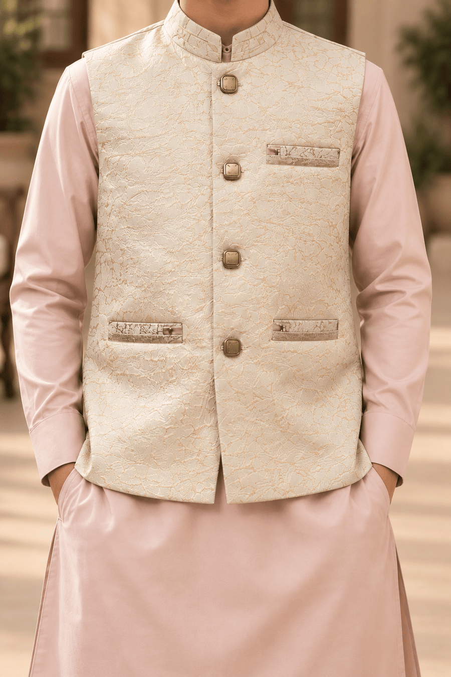 Blush Pink & Ivory 3-Piece Waistcoat Suit for Teenagers