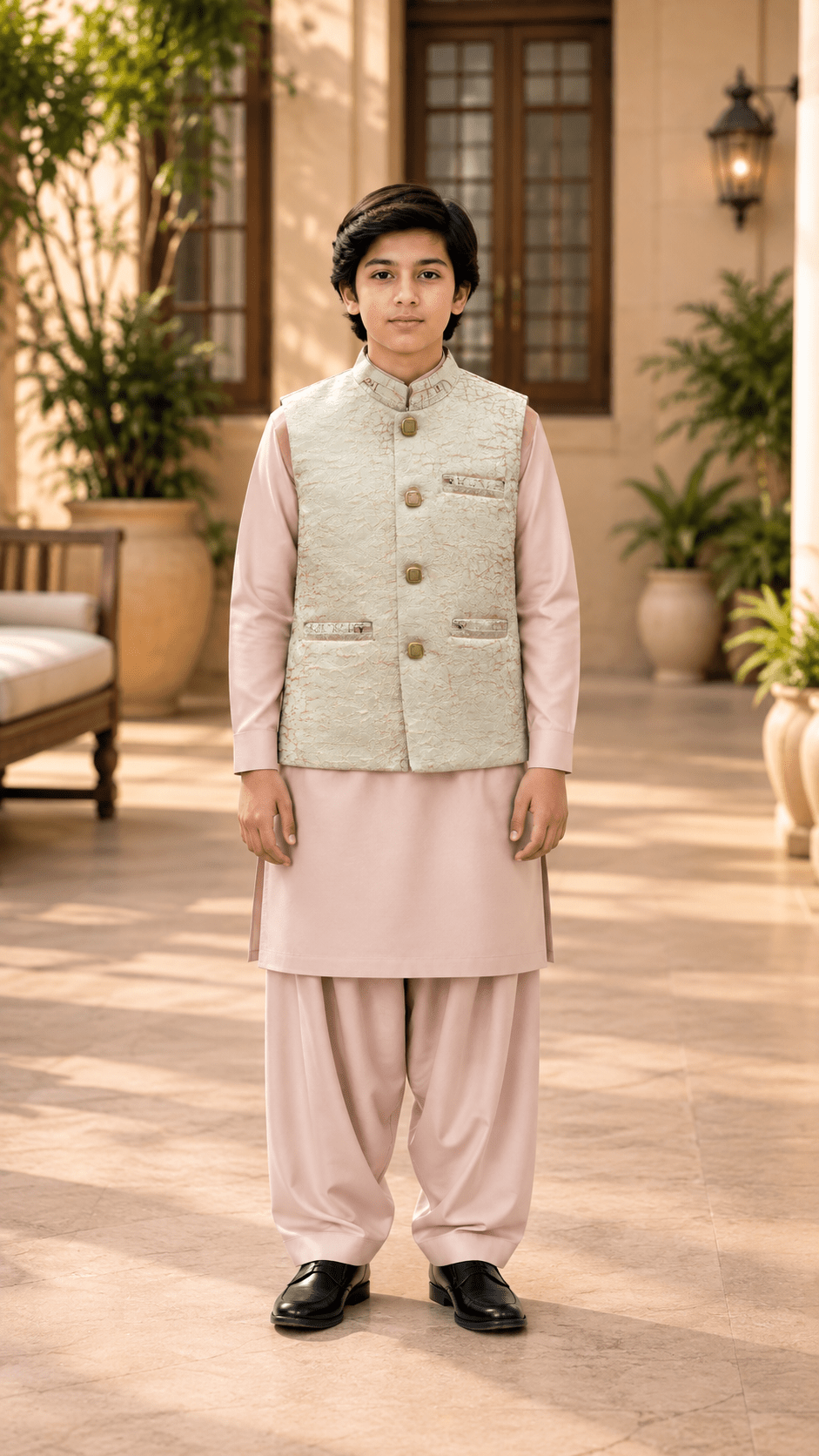 Blush Pink & Ivory 3-Piece Waistcoat Suit for Teenagers