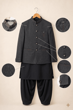 Black Coat Style 3-Piece Shalwar Kameez for Teenagers