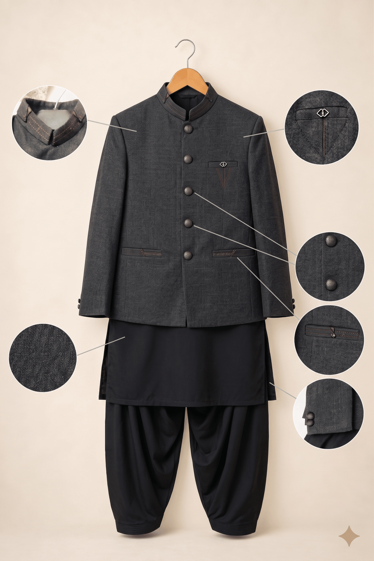 Black Coat Style 3-Piece Shalwar Kameez for Teenagers