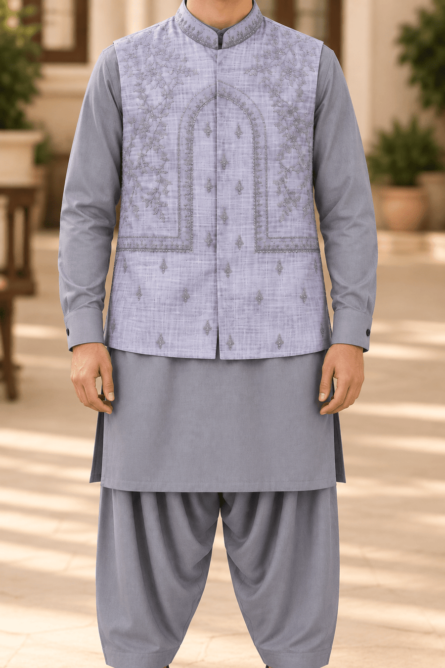 Premium Lilac Grey 2-Piece Waistcoat Suit for Teenagers