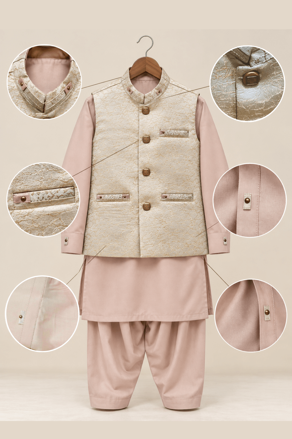 Blush Pink & Ivory 3-Piece Waistcoat Suit for Teenagers