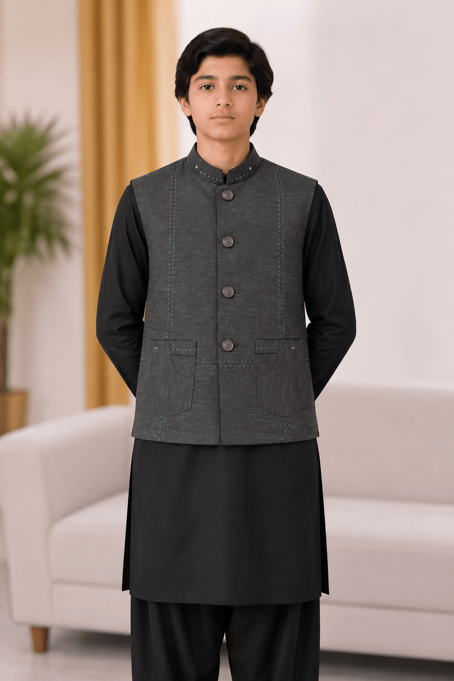 Premium Black Coat Style Shalwar Kameez for Teenagers