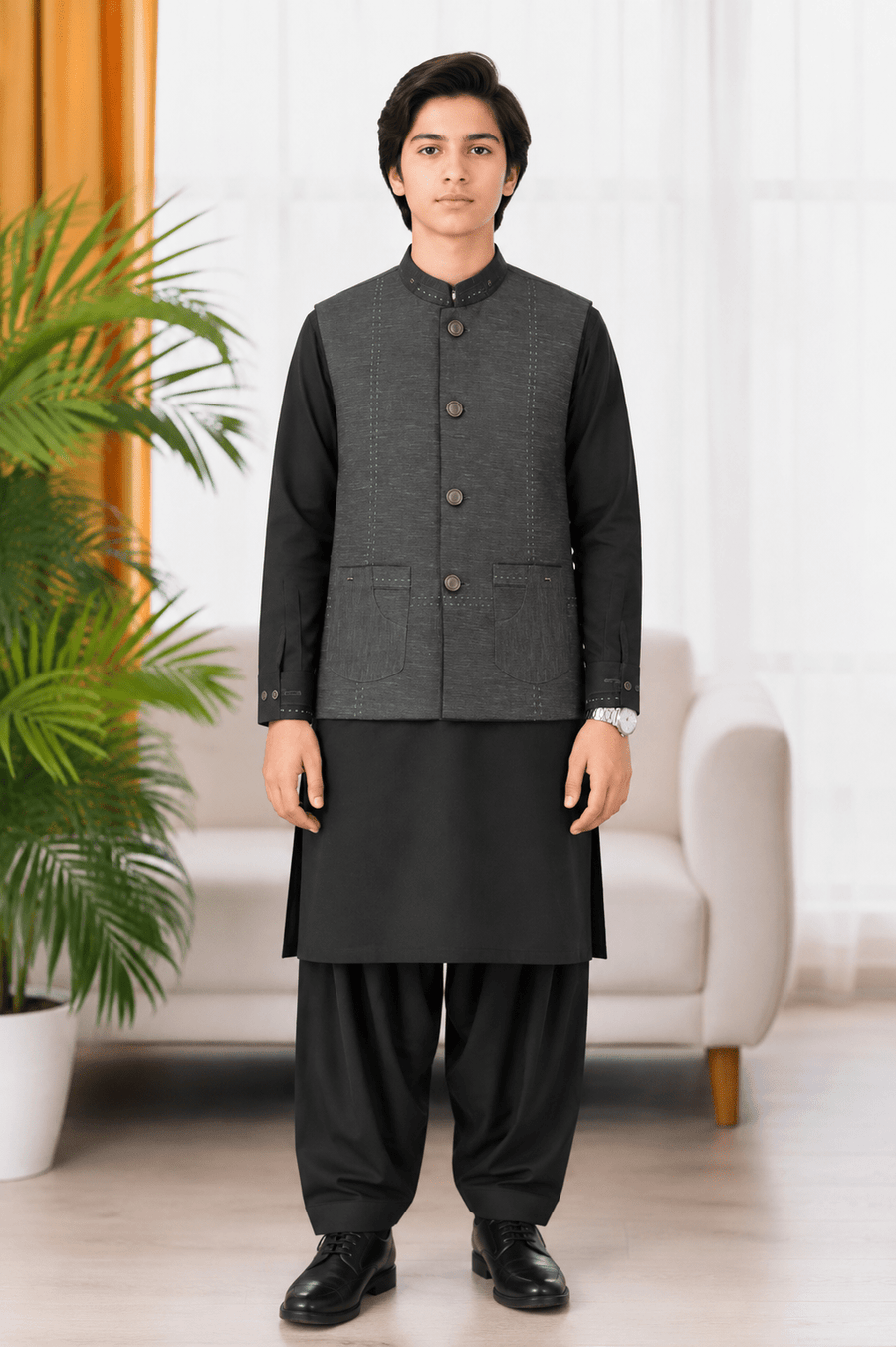 Premium Black Coat Style Shalwar Kameez for Teenagers