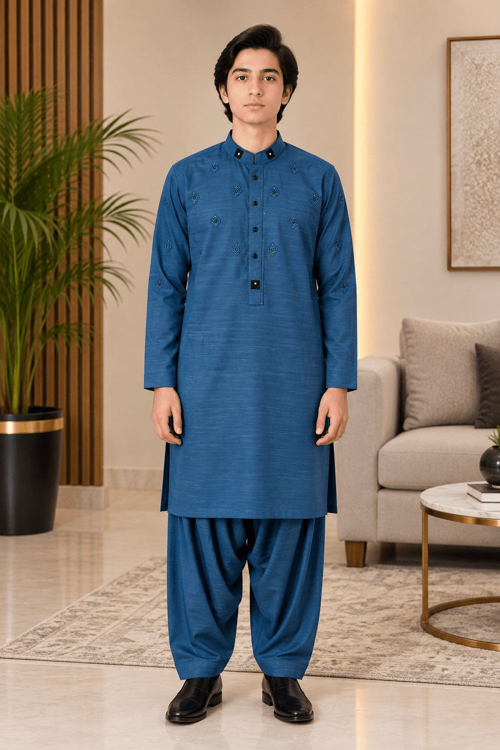 Premium Blue Cotton Shalwar Kameez for Teenagers