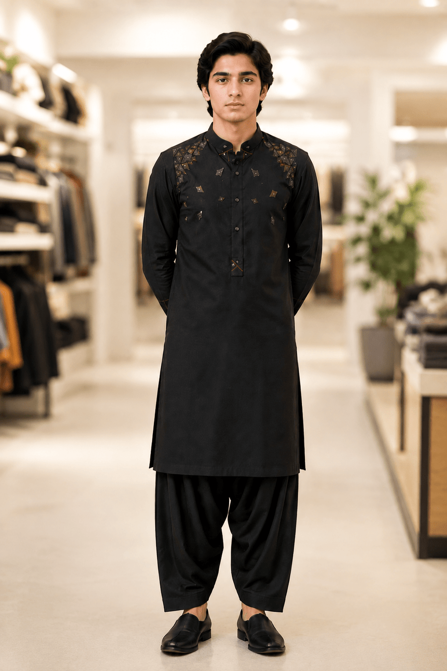 Premium Black Cotton Shalwar Kameez for Teenagers